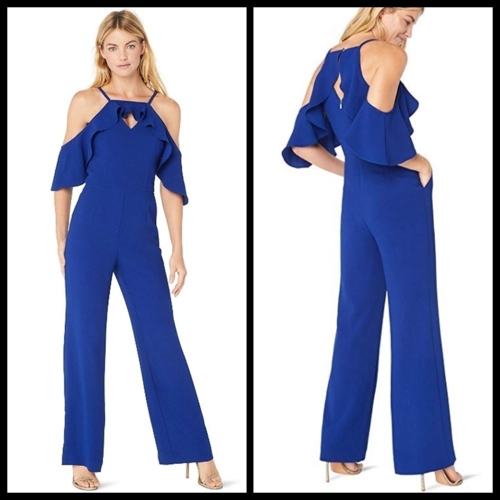💕TRINA TURK💕 Wide Leg Ruffle Jumpsuit Blue